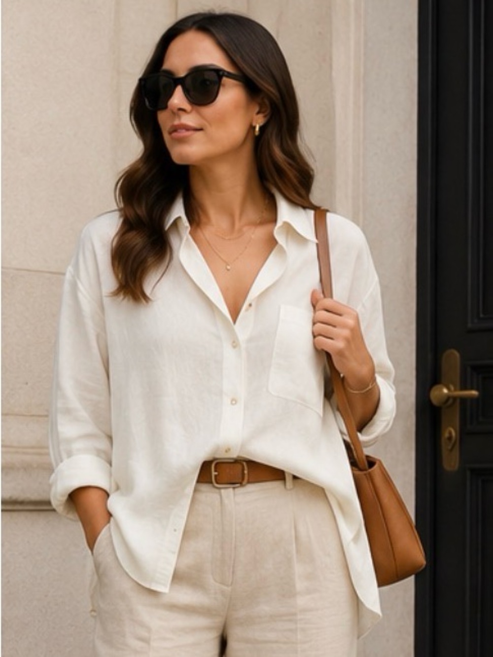 Classic Cream Button-Up Shirt - Women's Top